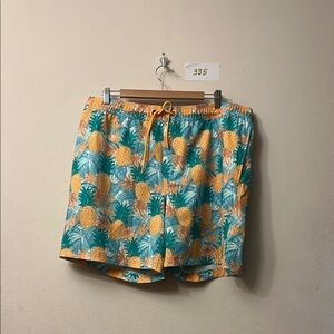Vibrant Yellow and Green Board Shorts with Elastic Waistband